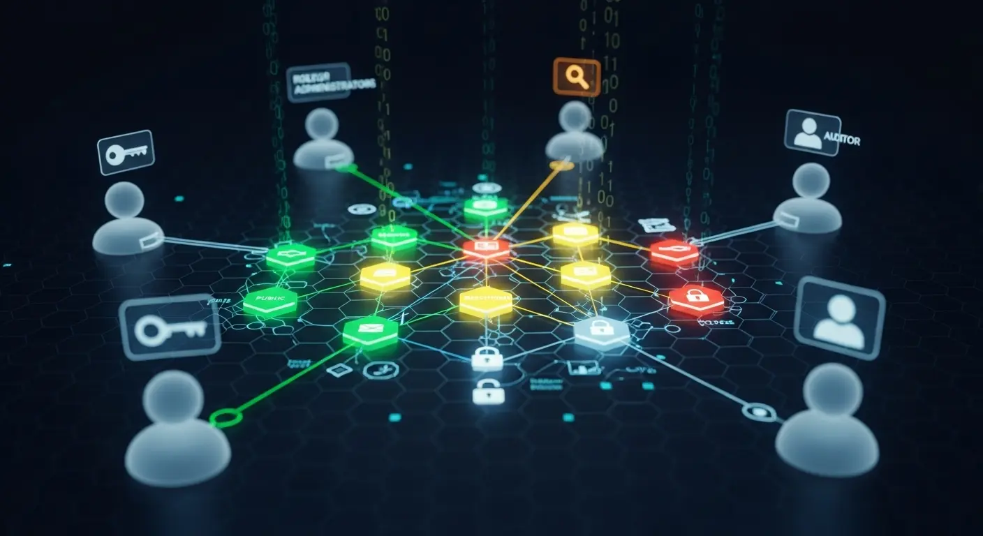 基于角色的访问控制（RBAC）图示，显示用户与角色和权限的链接，以管理安全系统访问